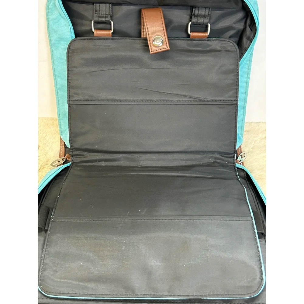 Turquoise Canvas Bible/Book bag Brown Trim Crossbody Briefcase‎ 12 Inch